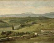 乔治 费德里科 沃茨 : Panoramic Landscape with a Farmhouse